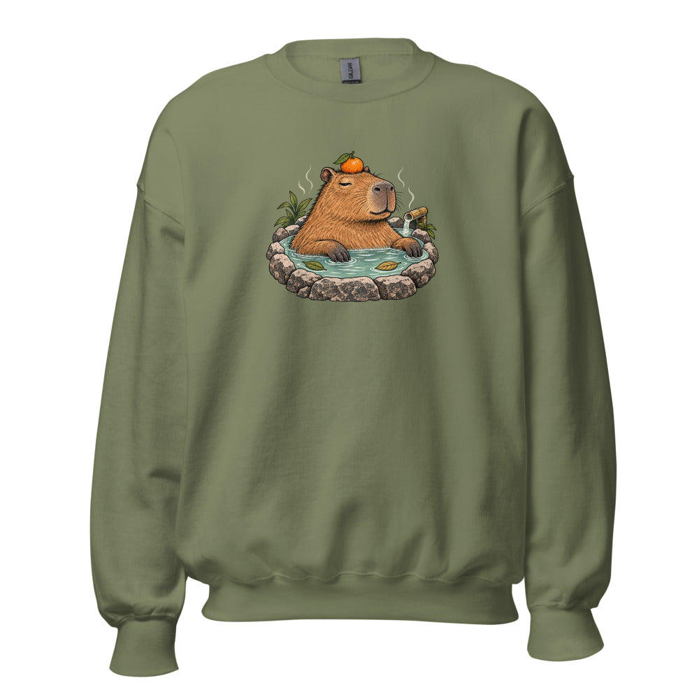 YOP garment: Hot Spring Capybara Crewneck · Military Green · Front