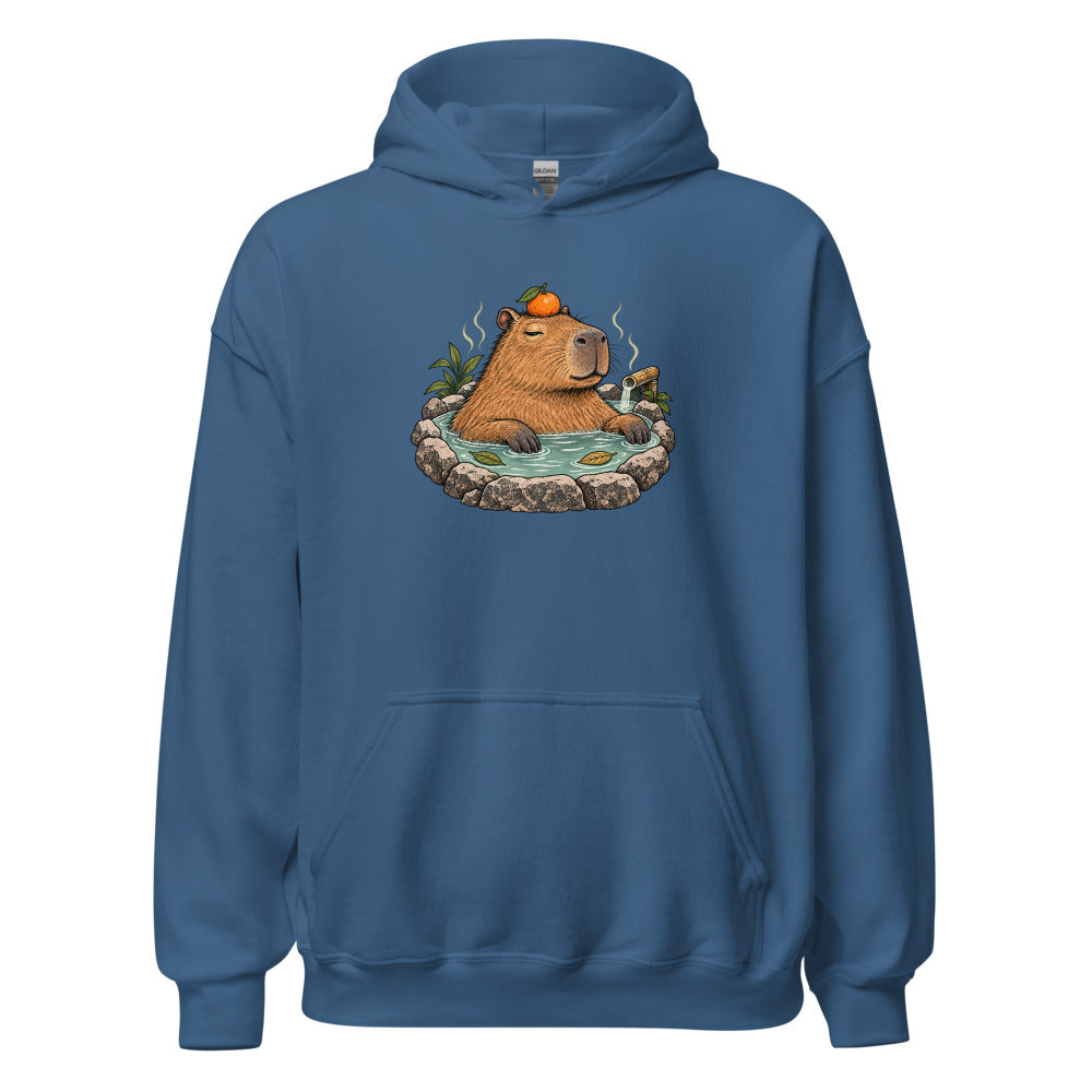 YOP garment: Hot Spring Capybara Hoodie · Indigo Blue · Front