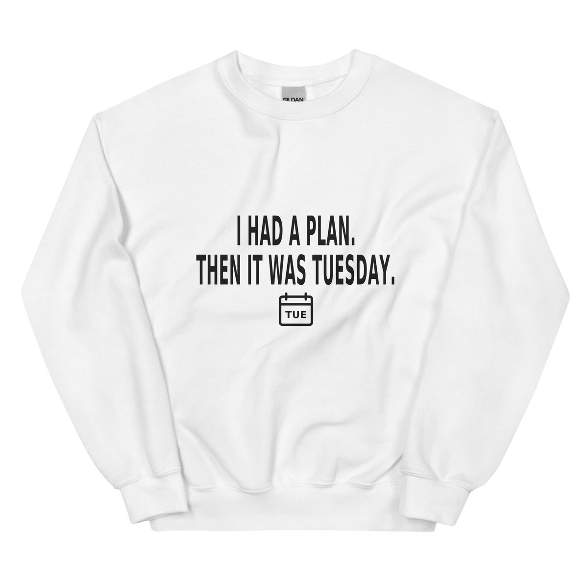 YOP garment: Tuesday Plan Crewneck · White · front — Product mockup