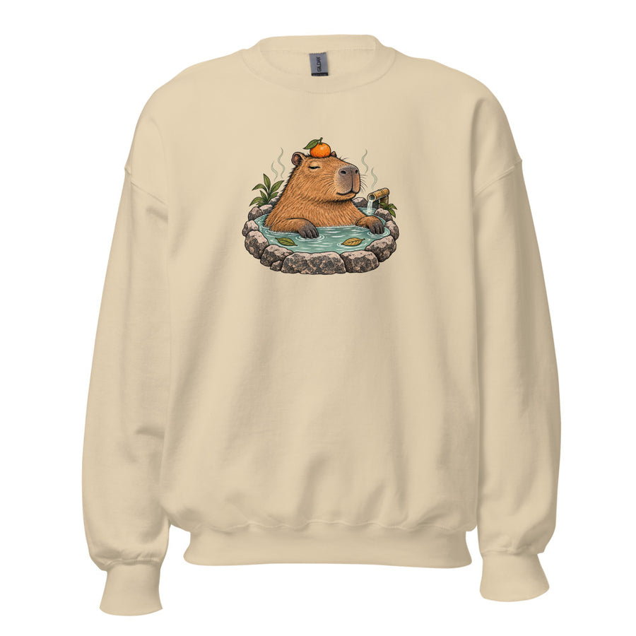 Hot Spring Capybara Crewneck — Crewneck · Sand