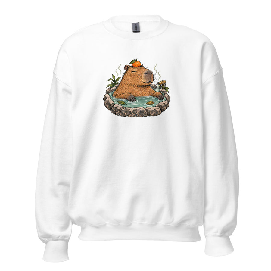 Hot Spring Capybara Crewneck — Crewneck · White