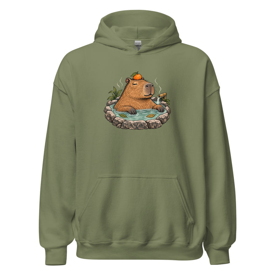 Hot Spring Capybara Hoodie — Hoodie · Military Green